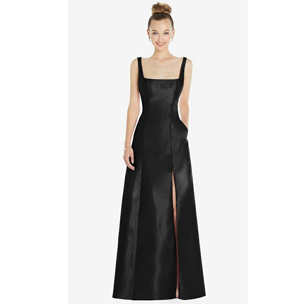 Alfred Sung: Square Neck Satin A-Line Gown (NWT)